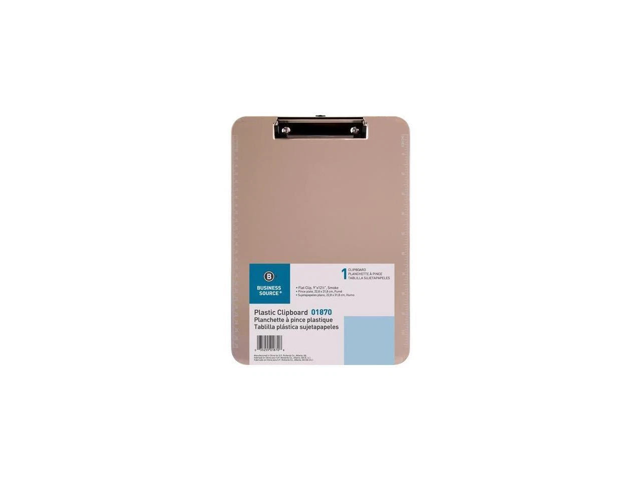 01870BD - Business Source Flat Clip Plastic Clipboard9" x 12"Low-profilePlastic