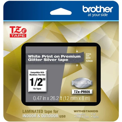 TZEPR935 - Brother TZe Premium Laminated Tape Print on Glitter .5" x 26'