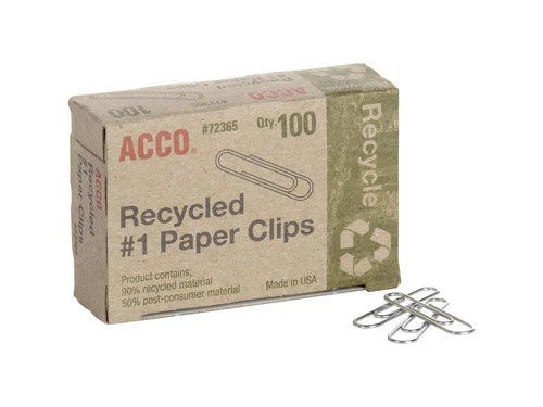 ACC72365PK - ACCO Recycled Paper Cips No 1 1-9/32" Standard 10BX/PK SR