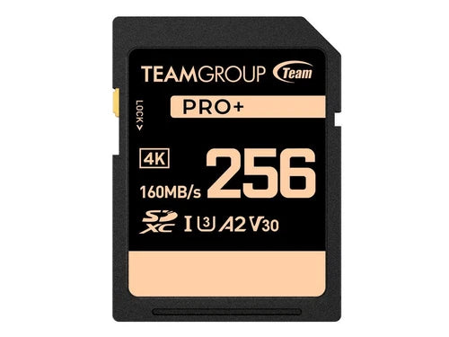 TPPSDX256GIA2V3001 - Team Group 256GB PRO+ SDXC U3 V30 A2 4K SD Card Read/Write Speed Up to 160/120M