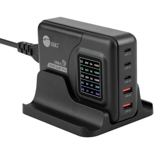 AC-PW1Y11-S1 - SIIG 200W GaN PD Charger Charging Display 3C2A