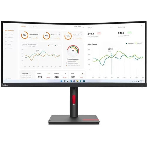 63D4ZAR1US - Lenovo ThinkVision T34w-30 34" Class Webcam UW-QHD Curved Screen LED Monitor