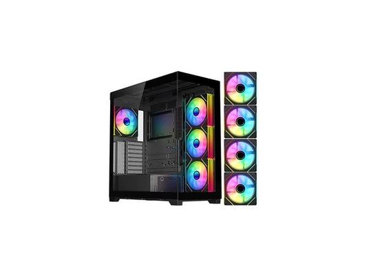 VANGUARD-F2-BK - DIYPC Black Dual USB3.0 and Type C Tempered Glass ATX Full Tower