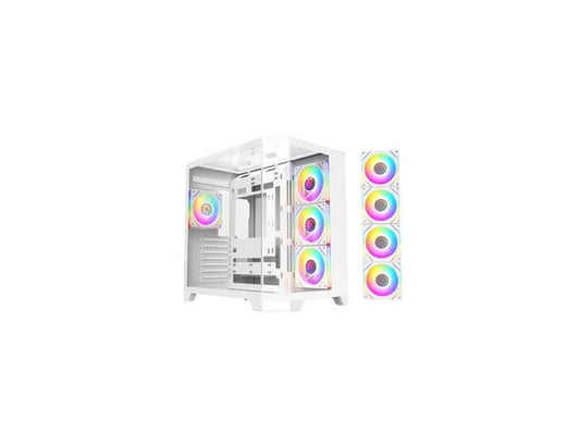 ARGB-N8-W - DIYPC White Dual USB3.0 1 xType C Tempered Glass ATX Gaming Computer