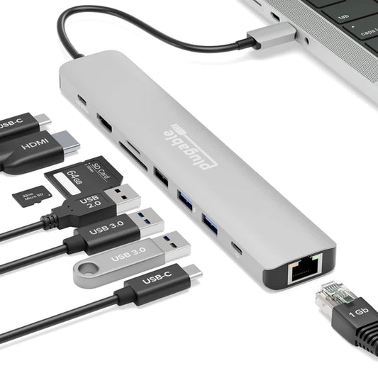 USBC-9IN1E - Plugable USB C Hub Multiport Adapter 9-in-1 140W Power Delivery Charging