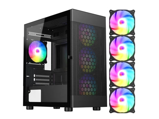 ARGB-G5-BK - DIYPC Black USB3.0 Tempered Glass Micro ATX Gaming Computer Case