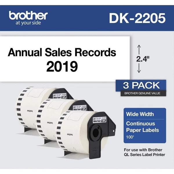 DK22053PK - Brother Continuous Paper Label Tape 2.4" x 100ft 3 Rolls/