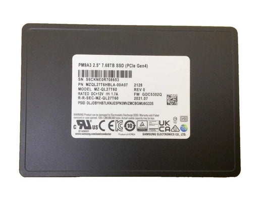 MZQL27T6HBLA-00A07 - Samsung PM9A3 7.68Tb U.2 Gen4 x4/dual port x2 NVMe 2.5 Inch D