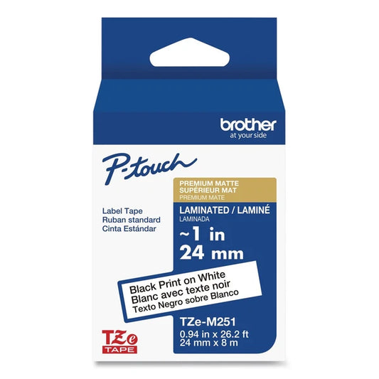 TZEM251 - Brother TZe Premium Label Tape Black Print on Matte 0.94" x 26.2'