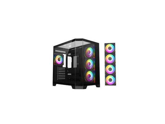 ARGB-N8-BK - DIYPC Black Dual USB3.0 1 xType C Tempered Glass ATX Gaming Computer