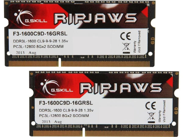 F3-1600C9D-16GRSL - G.Skill Ripjaws Series 16GB 204-Pin DDR3 SO-DIMM DDR3L 1600 Laptop Memory Module