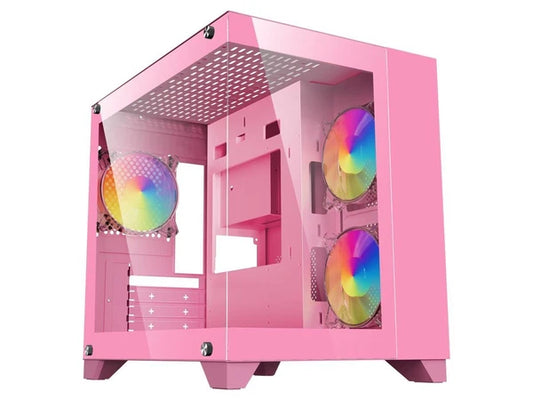 ARGB-Q1.V2-P - DIYPC Pink USB3.0 Tempered Glass Micro ATX Gaming Computer Case