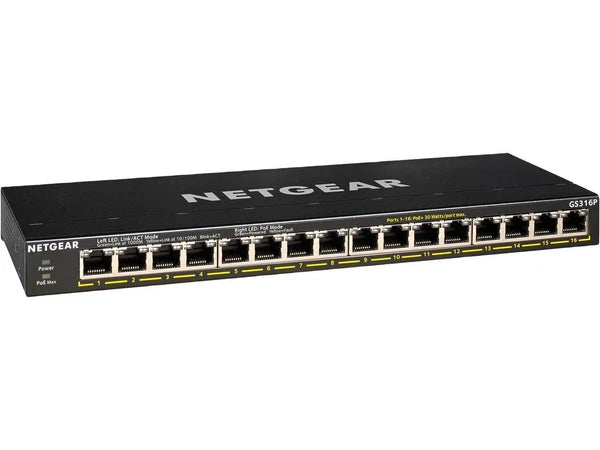 GS316P100NAS - Netgear 16-Port Gigabit Ethernet Unmanaged PoE+ Switch