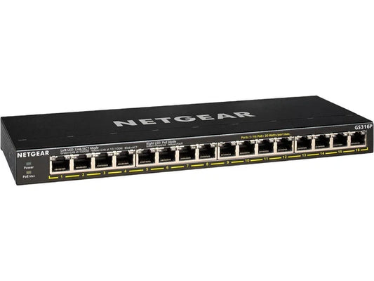 GS316P100NAS - Netgear 16-Port Gigabit Ethernet Unmanaged PoE+ Switch