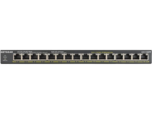GS316PP100NAS - Netgear 16-Port Gigabit Ethernet Unmanaged PoE+ Switch