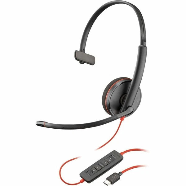 8X214A6 - Plantronics Poly Blackwire 3210 Monaural USB-C Headset +USB-C/A Adapter
