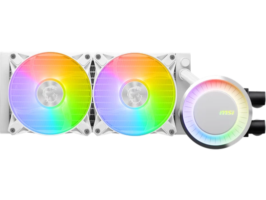 306-7ZW5E27-C24 - MSI MAG CoreLiquid E240 WhiteAIO ARGB CPU Liquid CoolerRotating Cap Design