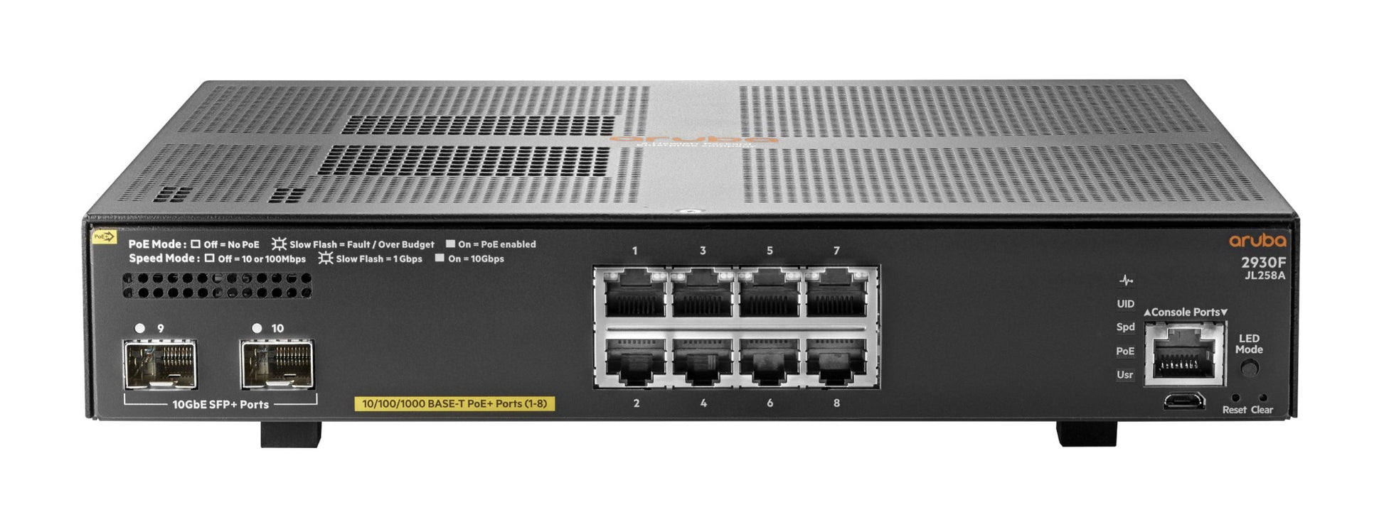 Hewlett Packard Enterprise Aruba 2930F 8G PoE+ 2SFP+ Managed L3 Gigabit Ethernet (10/100/1000) Power over Ethernet (PoE) 1U Gray