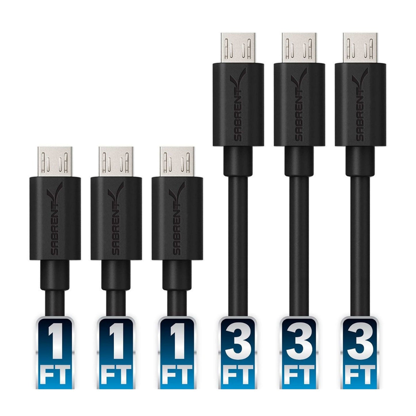 Sabrent CB-U631-PK50 USB cable USB 2.0 USB A Micro-USB B Black