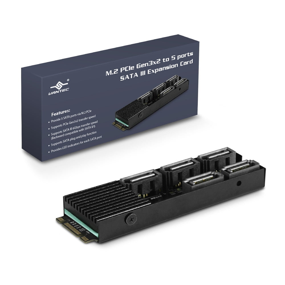 UGT-M2670 - VANTEC THIS M.2 PCIE GEN3X2 B+M KEY TO 5 PORTS SATA III EXPANSION CARD IS DESIGNED TO U