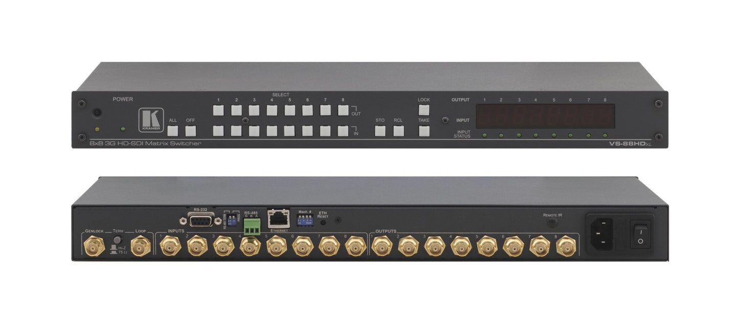 Kramer Electronics THE VS-88HDXL IS A HIGH-PERFORMANCE MATRIX SWITCHER FOR 3G HD-SDI AND HD-SDI DUA