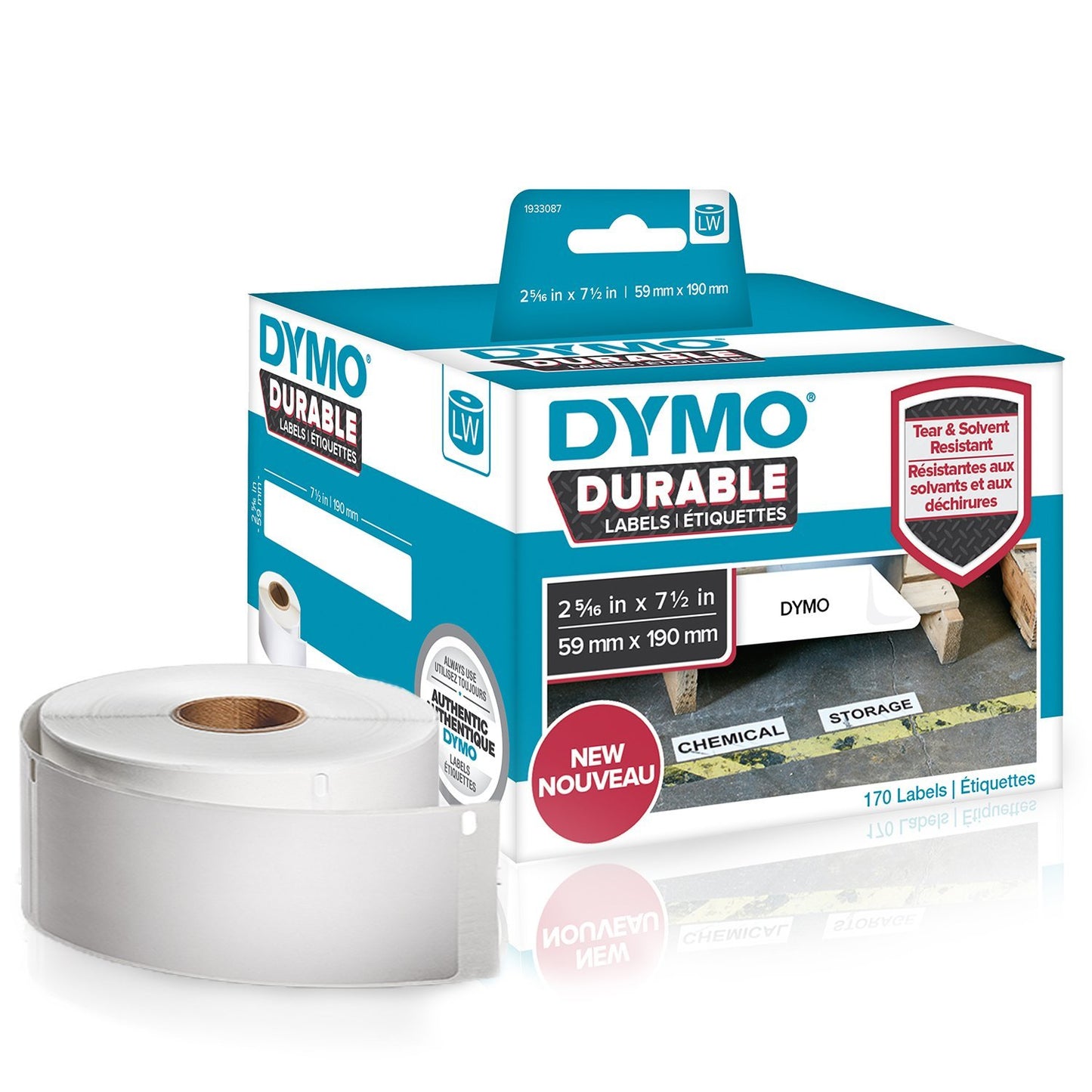 1933087 - DYMO LW DURABLE 2-5 16IN X 7-1 2IN WHITE POLY 170 LABELS
