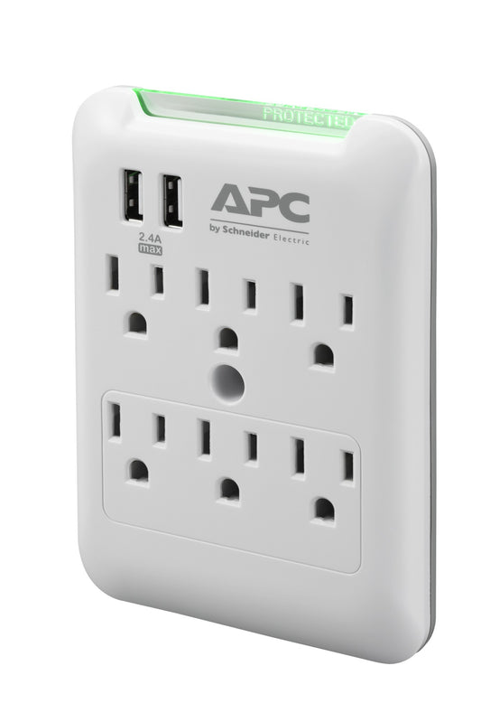 APC Essential SurgeArrest 6 Outlet Wall Tap with 5V, 2.4A 2 Port USB Charger, 120V power distribution unit (PDU) 6 AC outlet(s) Gray, White