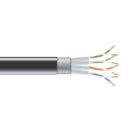 CAT6 250-MHZ STRANDED ETHERNET BULK CABLE - SHIELDED (S/FTP), CM PVC, BLACK, 100